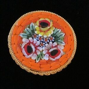 Vintage Italian Micro Mosaic Floral Brooch Pin